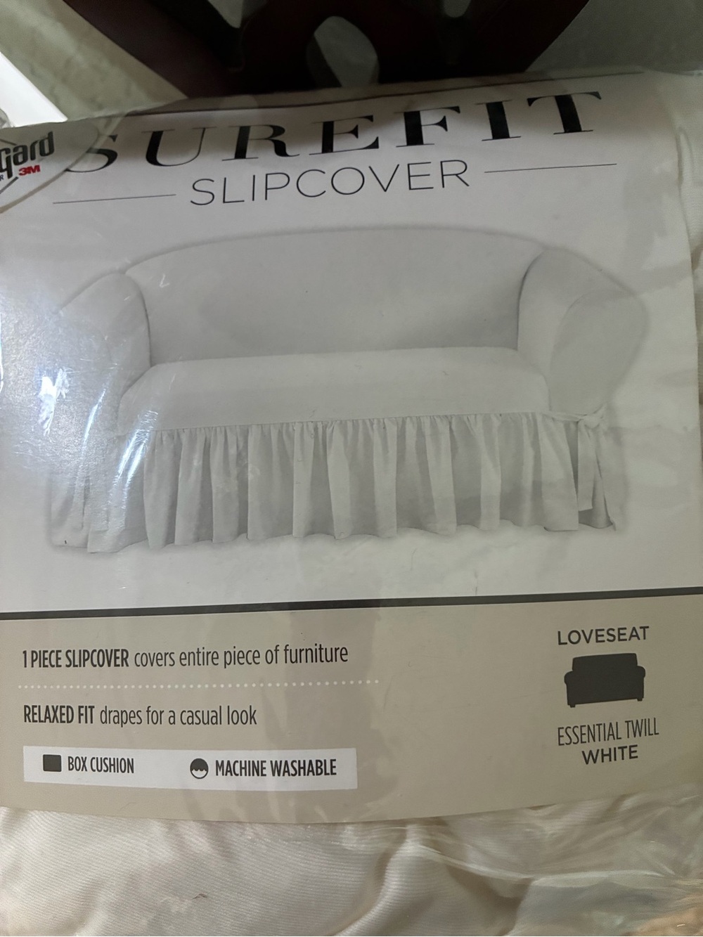 Sure Fit White Loveseat Slipcover - Essential Twill Ruffled Skirt